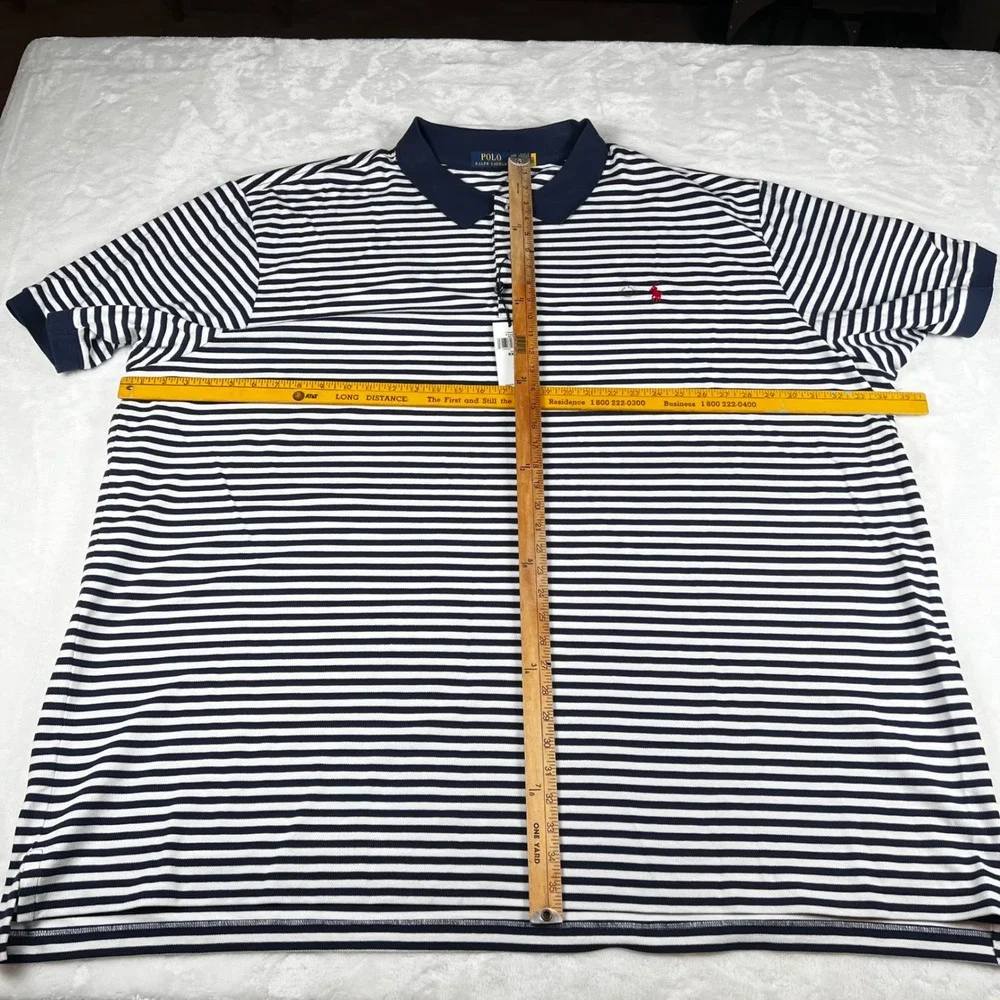 Polo Ralph Lauren Mens 6XB Navy White Striped Short Sleeve Polo Shirt